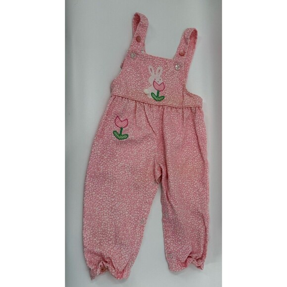 Vintage Thomas Pink Embroidered Bunny Easter Overalls Size 18 Months USA Made - Picture 4 of 10